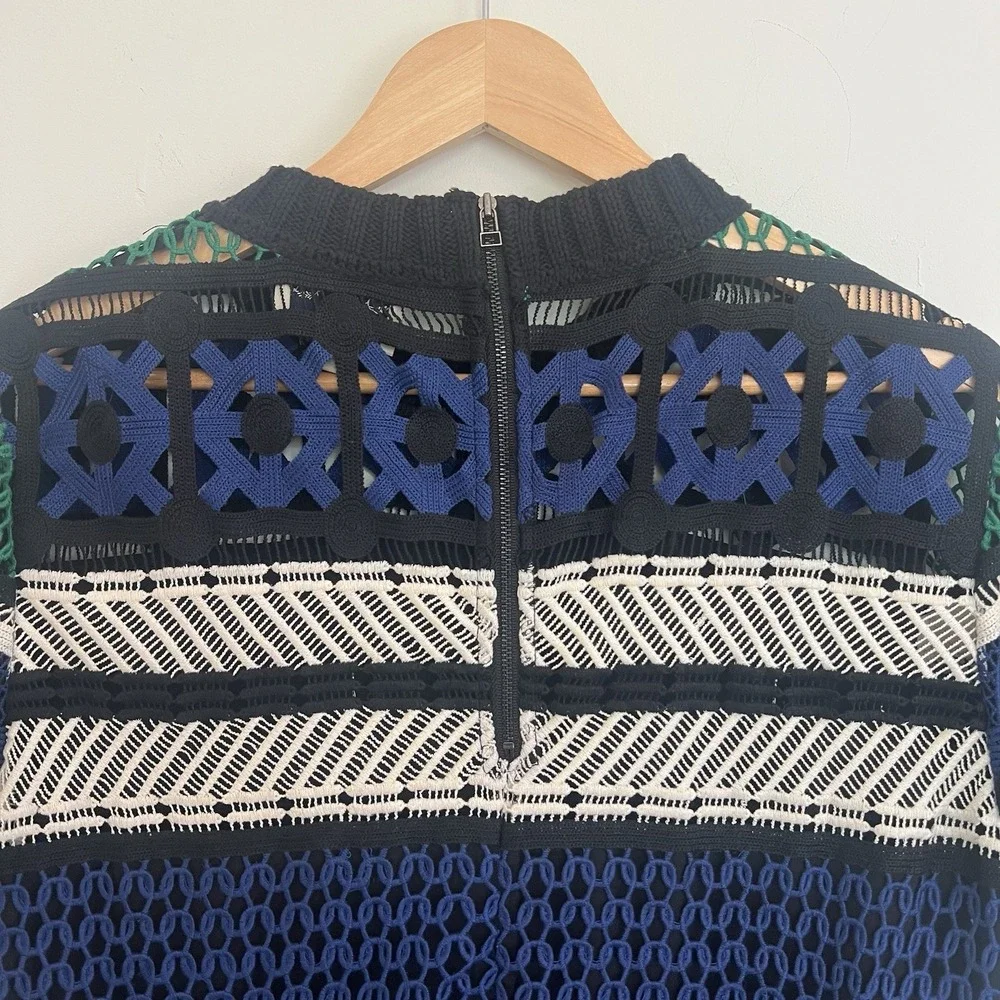 Sea New York crochet dress size 10 Black/Blue/Green Contemporary Scalloped Hem - Picture 6 of 11